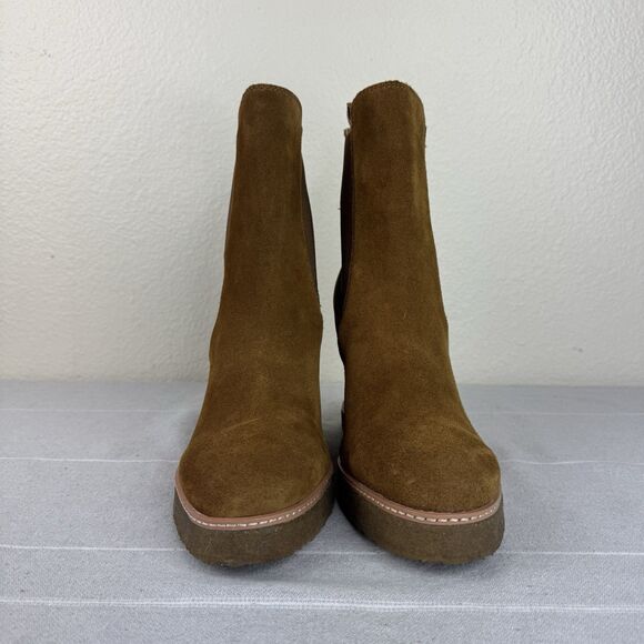 Steve Madden Mooris Suede Wedge Chelsea Booties Ankle Boots Chestnut Brown 11 - Picture 8 of 14
